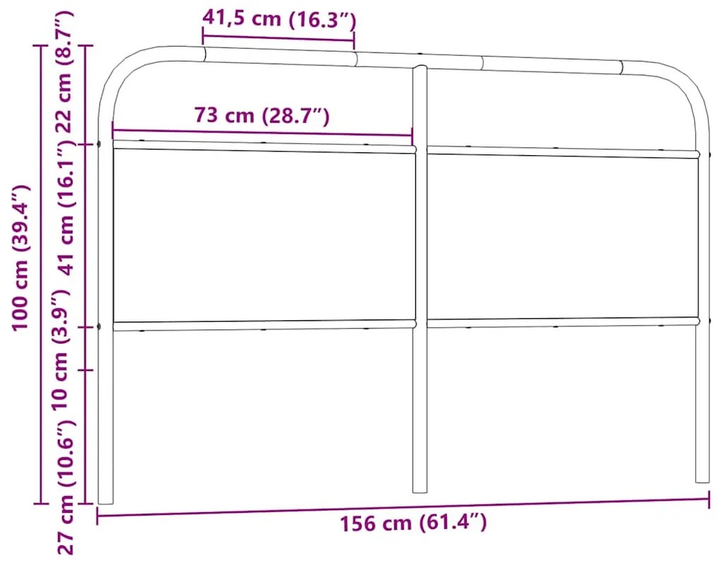 Cabeceira de cama 150cm derivados madeira/aço carvalho castanho