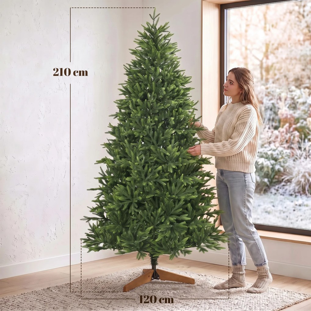 Árvore de Natal Artificial Nordmann, 120 x 120 x 210 cm, 1008 Pontas em PE Realistas, Verde