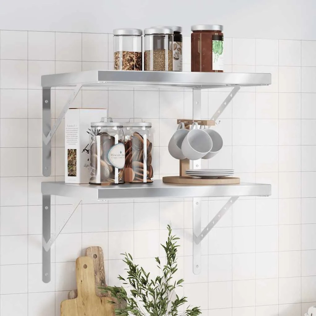vidaXL Prateleiras de parede 2 pcs 50x40x3 cm aço inoxidável prateado