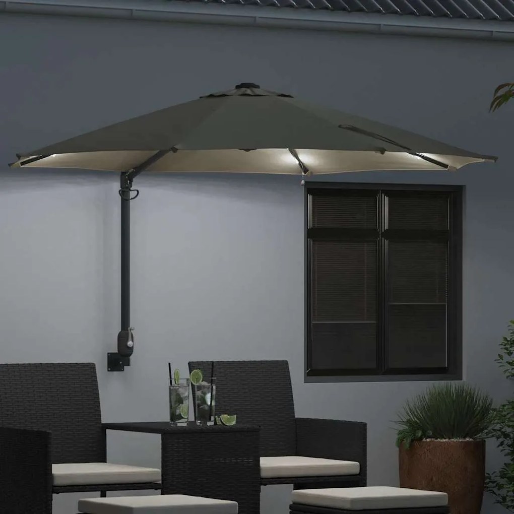 Guarda-Sol de Parede com LEDs Bege 248 cm