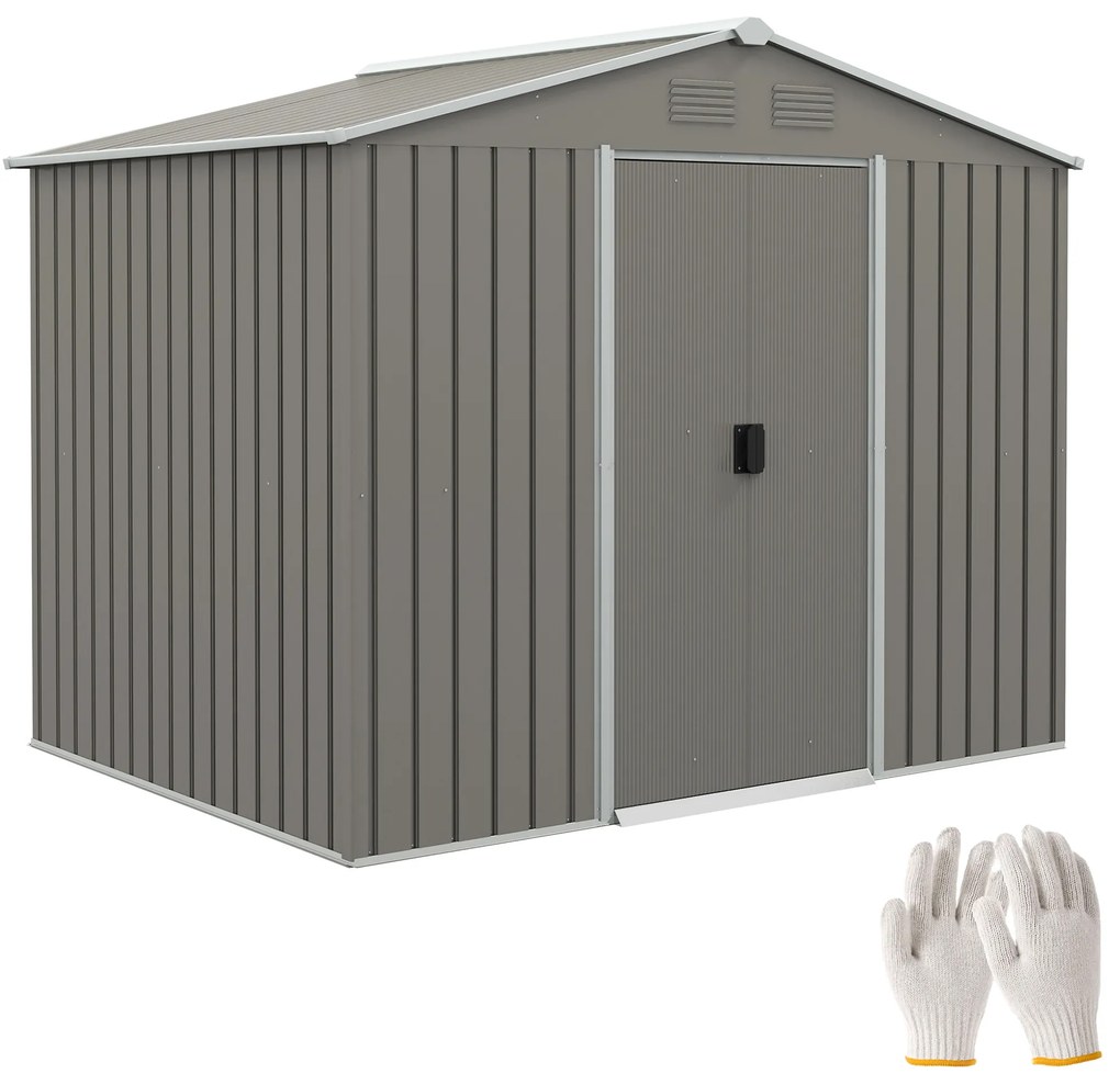 Abrigo de Jardim de 3,6 m² 236x174x190 cm para Armazenamento de Ferramentas com Portas de Correr e 4 Janelas de Ventilação Cinza