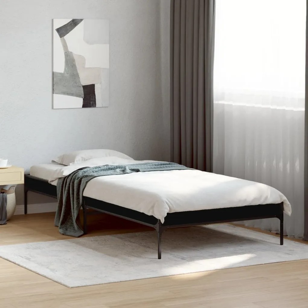 Estrutura de cama 75x190 cm derivados de madeira e metal preto