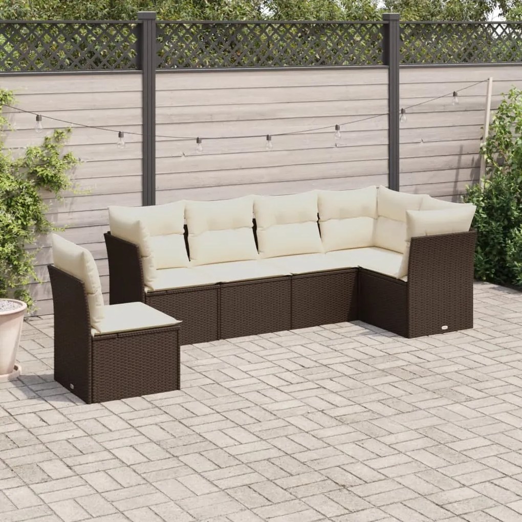 7 pcs conjunto de sofás jardim c/ almofadões vime PE castanho