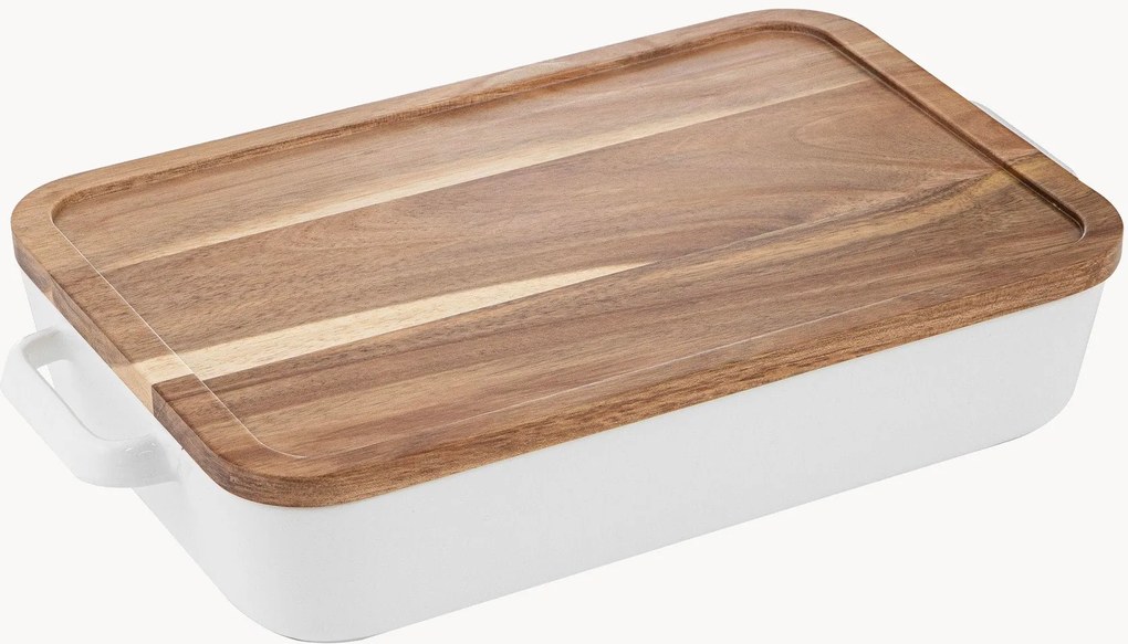 Travessa em porcelana com tampa de madeira Alto