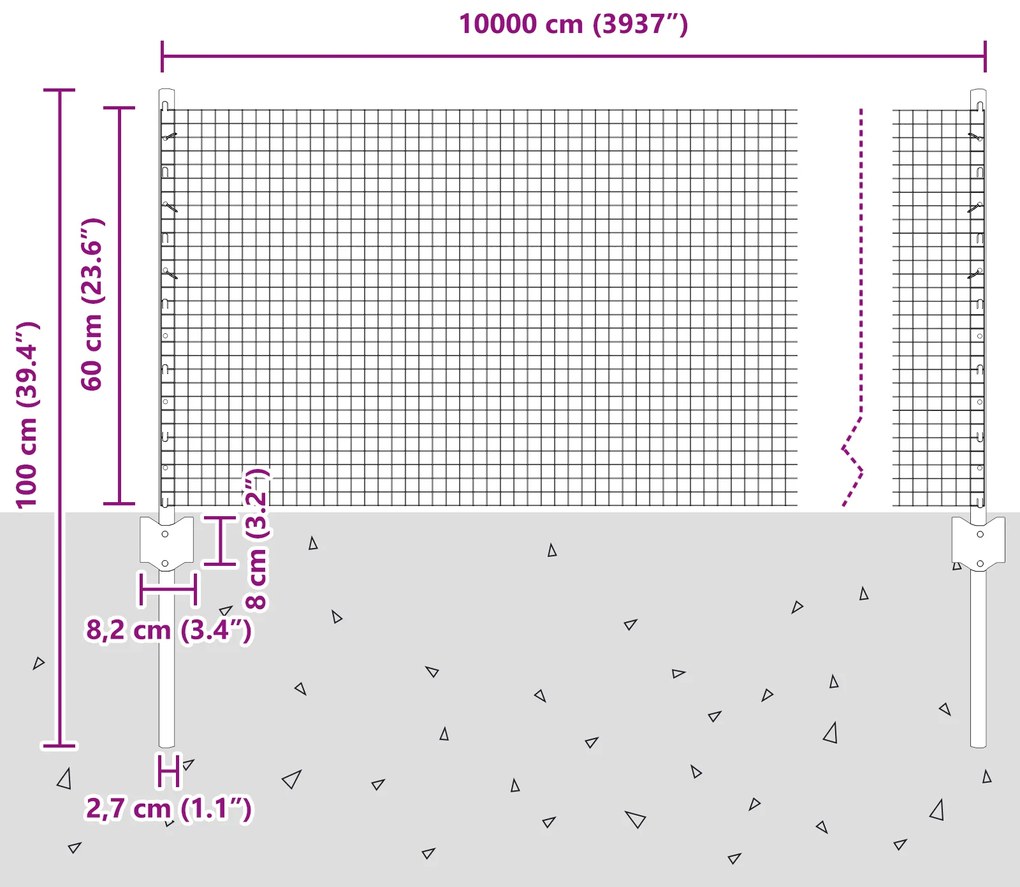 Cerca de Arame Soldado com 5 Estacas Cinza 0.6x10 m Aço
