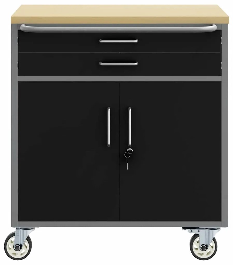 Gabinete de Ferramentas com Rodas e Portas Trancáveis Preto 75x45x85 c