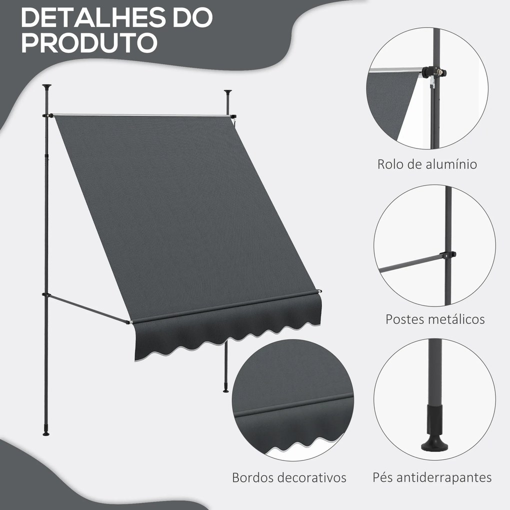 Toldo Manual Retrátil com Manivela 200x120x210-300 cm Toldo para Varan