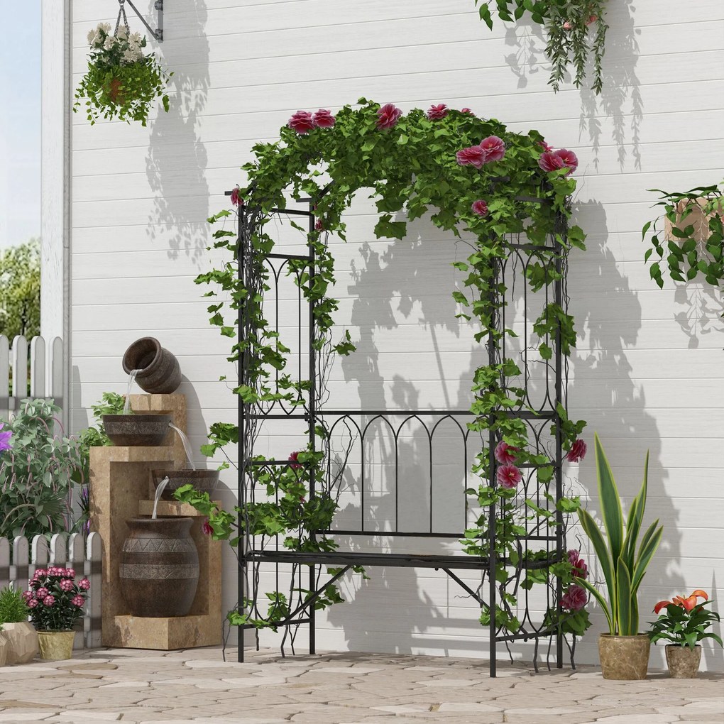 Arco de jardim com banco de metal suporte para plantas trepadeiras e r