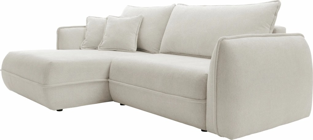 Sofá de canto Ficas, Cama com arrumação, 254x162x94cm, 123 kg, Pernas: Plástico