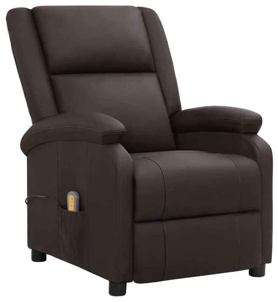 vidaXL Poltrona de massagens reclinável couro genuíno castanho