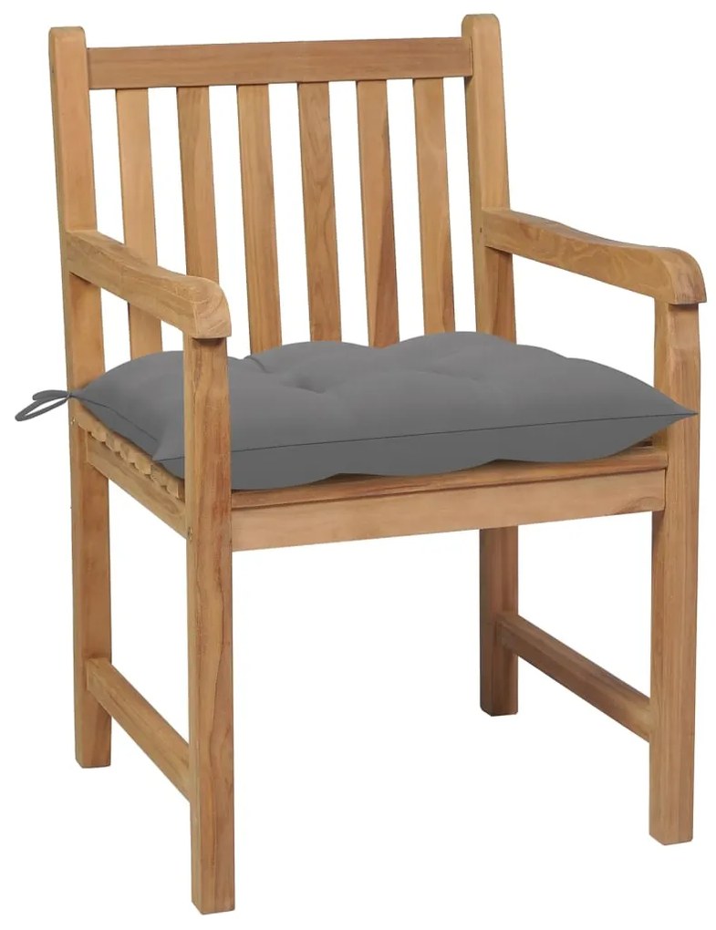 Cadeiras de jardim c/ almofadões cinzentos 6 pcs teca maciça