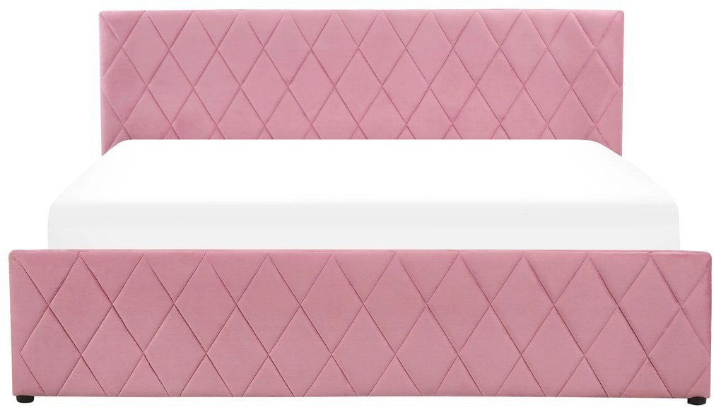 Cama com arrumação em veludo rosa 180 x 200 cm ROCHEFORT Beliani
