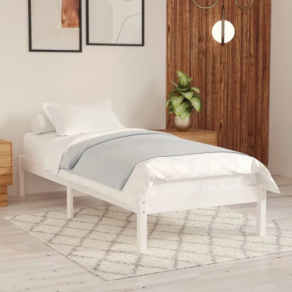 809983 vidaXL Estrutura de cama solteiro 90x190 cm madeira maciça branco