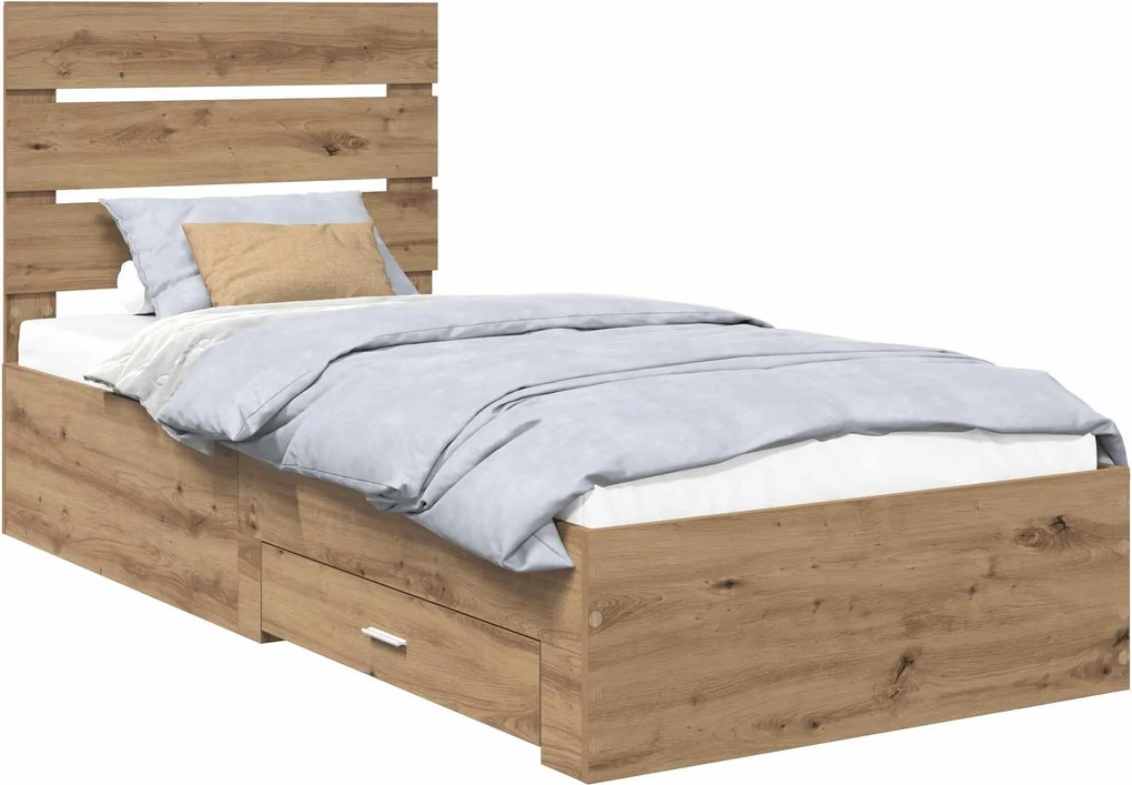vidaXL Estrutura da Cama com gaveta Carvalho Artesanal 90 x 200 cm
