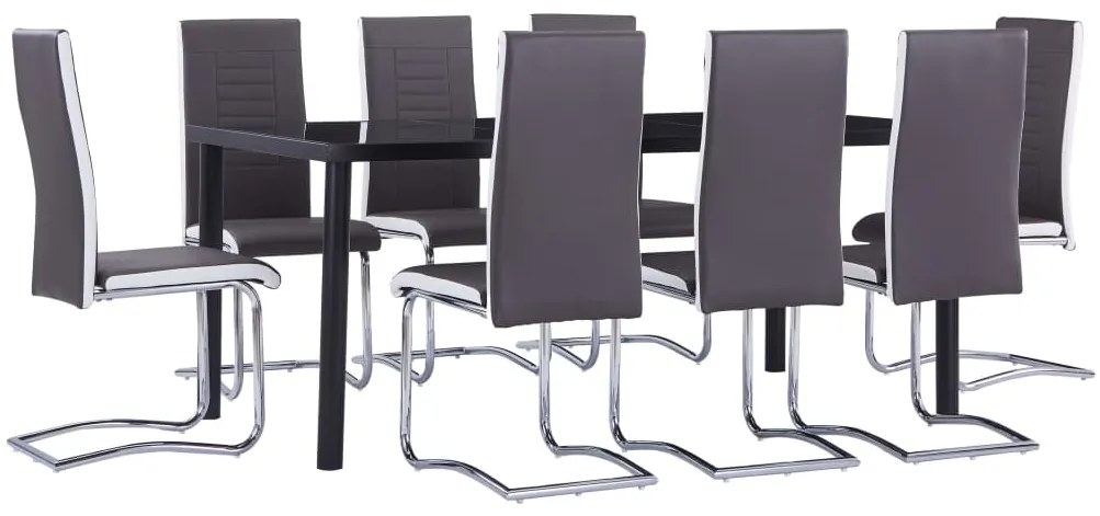 vidaXL 9 pcs conjunto de jantar couro artificial cinzento