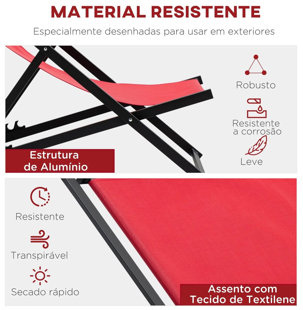Conjunto de 2 Espreguiçadeiras Dobráveis com Encosto Reclinável em 5 P