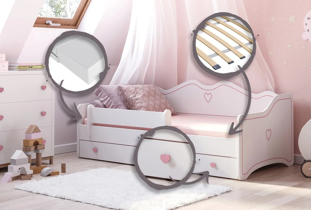 Cama juvenil Emma 180x80 rosa/branca - colchão e estrado incluído