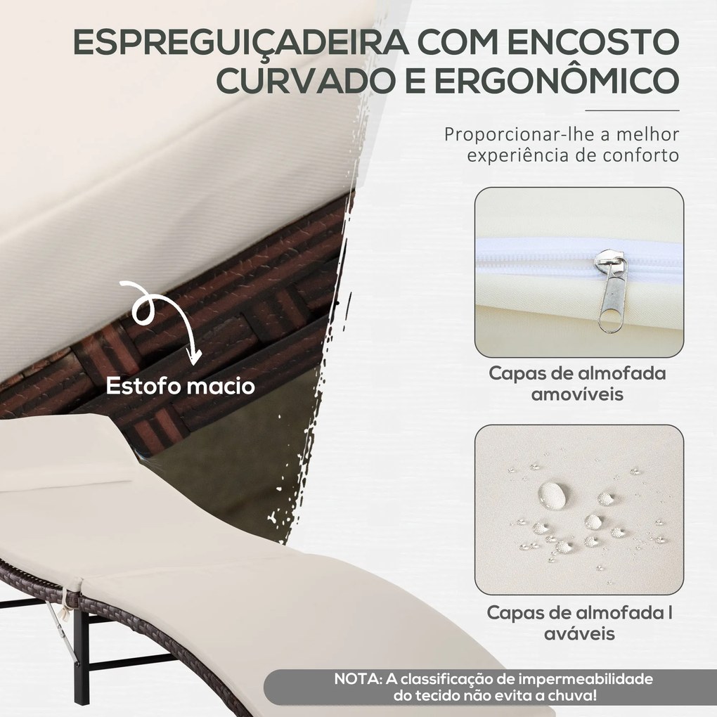 2 espreguiçadeiras 196x61x53cm com mesa de centro 40x40x40cm dobrável