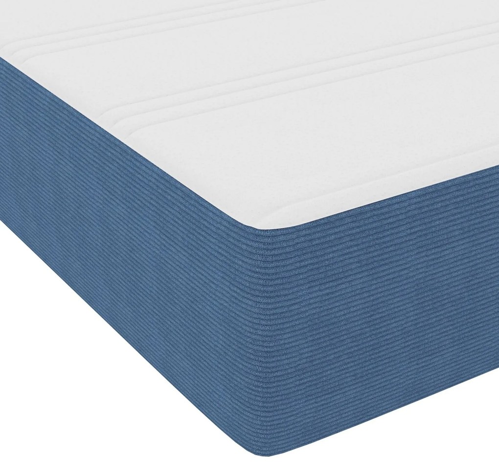 Cama Box com Colchão Azul 80x200 cm Tecido Corduroy