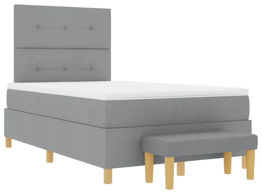 Cama Box Spring com colchão e banco cinza claro 120x190 cm tecido