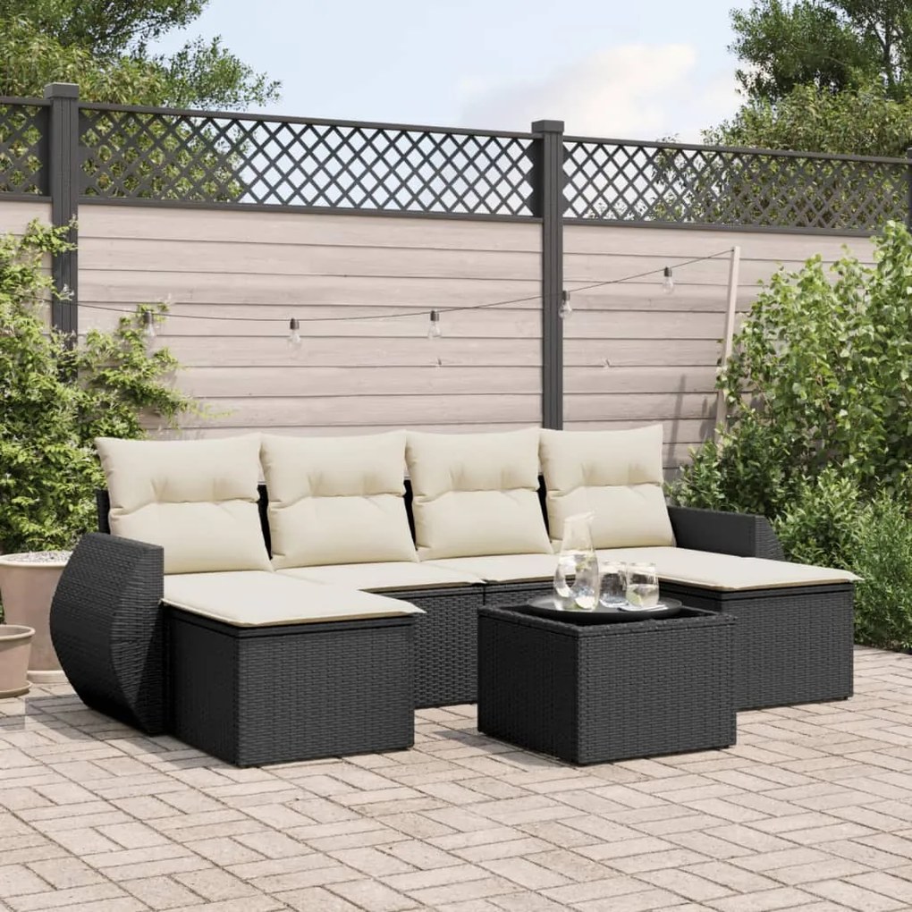 vidaXL 7 pcs conjunto de sofás p/ jardim c/ almofadões vime PE preto