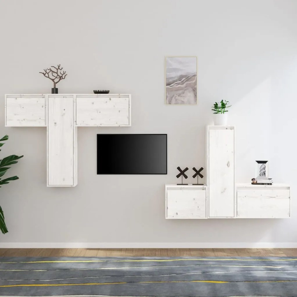 vidaXL Móveis de TV 6 pcs madeira de pinho maciça branco