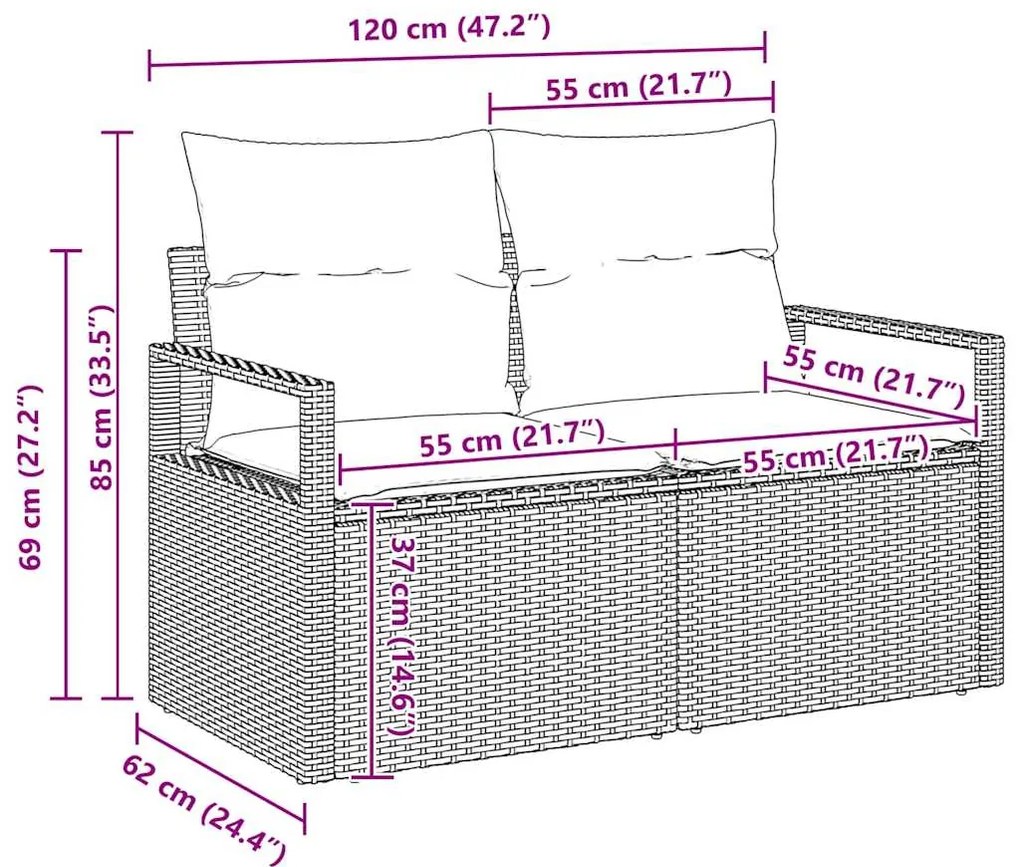 Conjunto de Sofá de Jardim com 8 Peças e Almofadas Bege em Rattan Sint