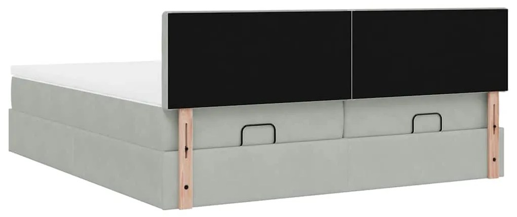 Estrutura cama otomana colchões 180x200cm veludo cinzento claro