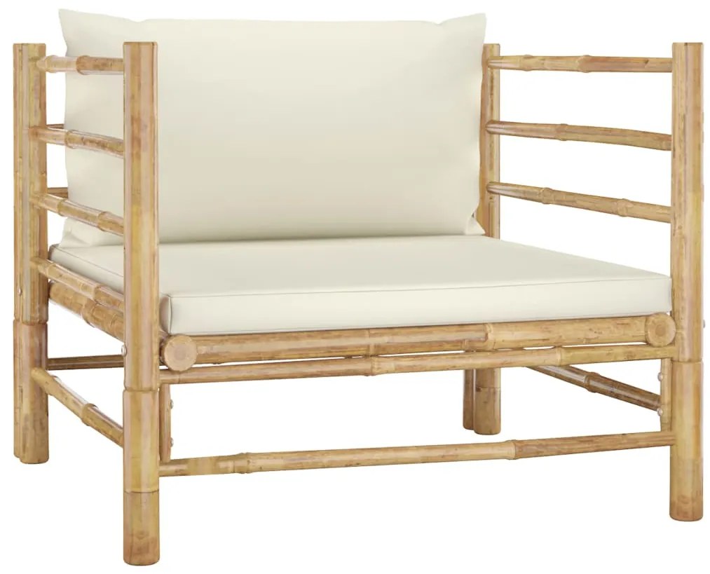 8 pcs conj. lounge p/ jardim em bambu c/ almofadões branco nata