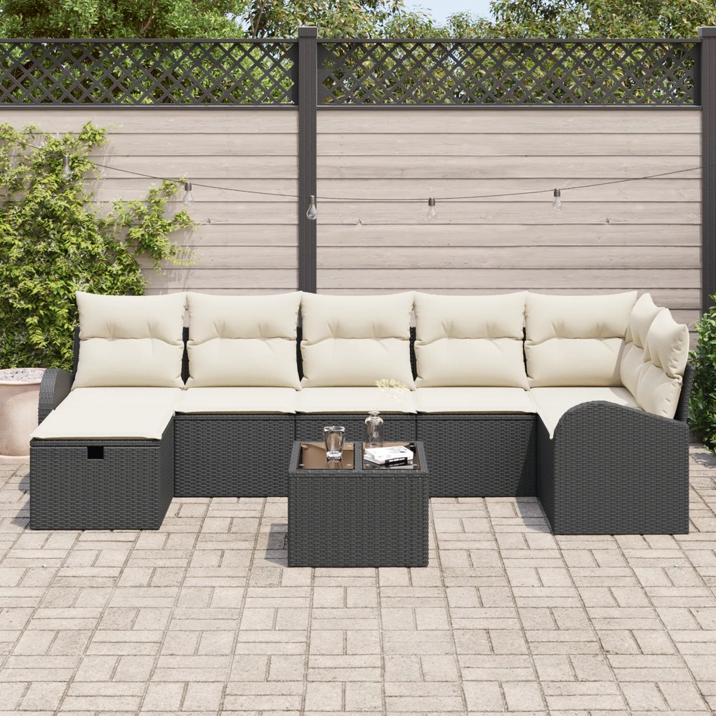Conjunto de Sofá de Jardim de 8 Peças com Almofadas Preto Rattan Polip