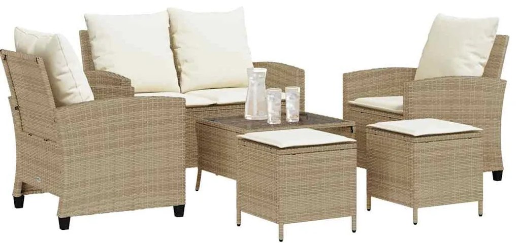 6 pcs conjunto de sofás p/ jardim com almofadões vime PE bege