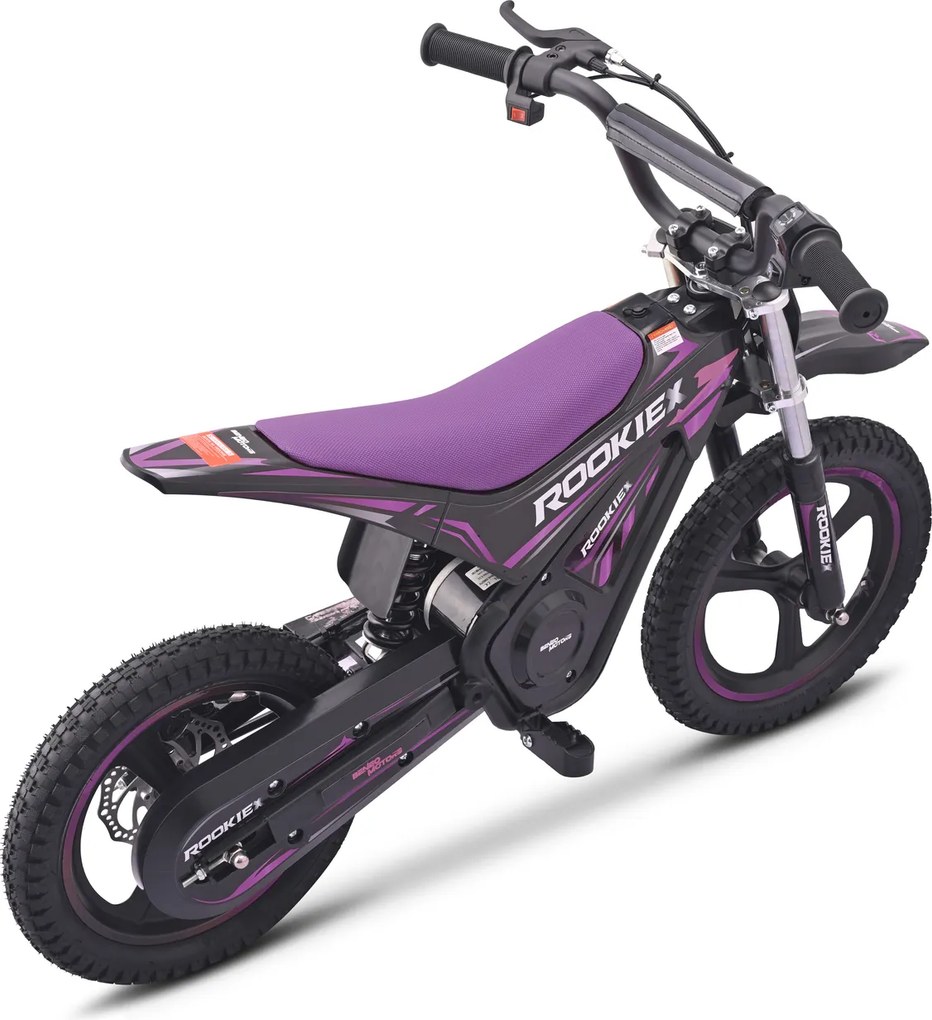 Mota elétrica infantil ROOKIE X 24V (14"), bateria de lítio, motor de 250 W, travão de disco Roxa