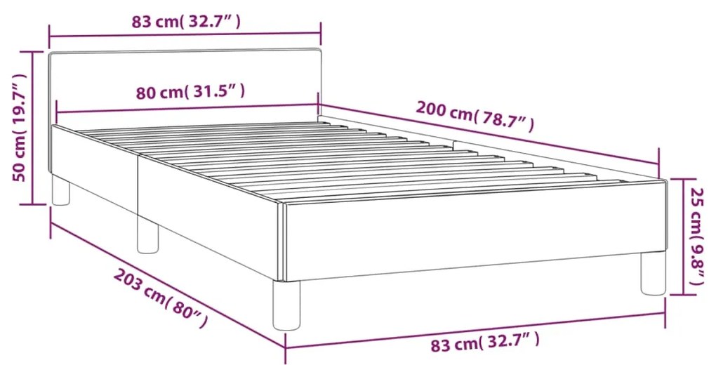 Estrutura de cama c/ cabeceira tecido 80x200 cm azul