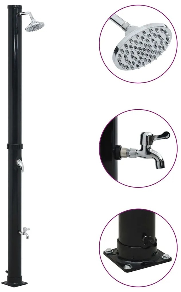 vidaXL Chuveiro solar 220 cm 20 L preto