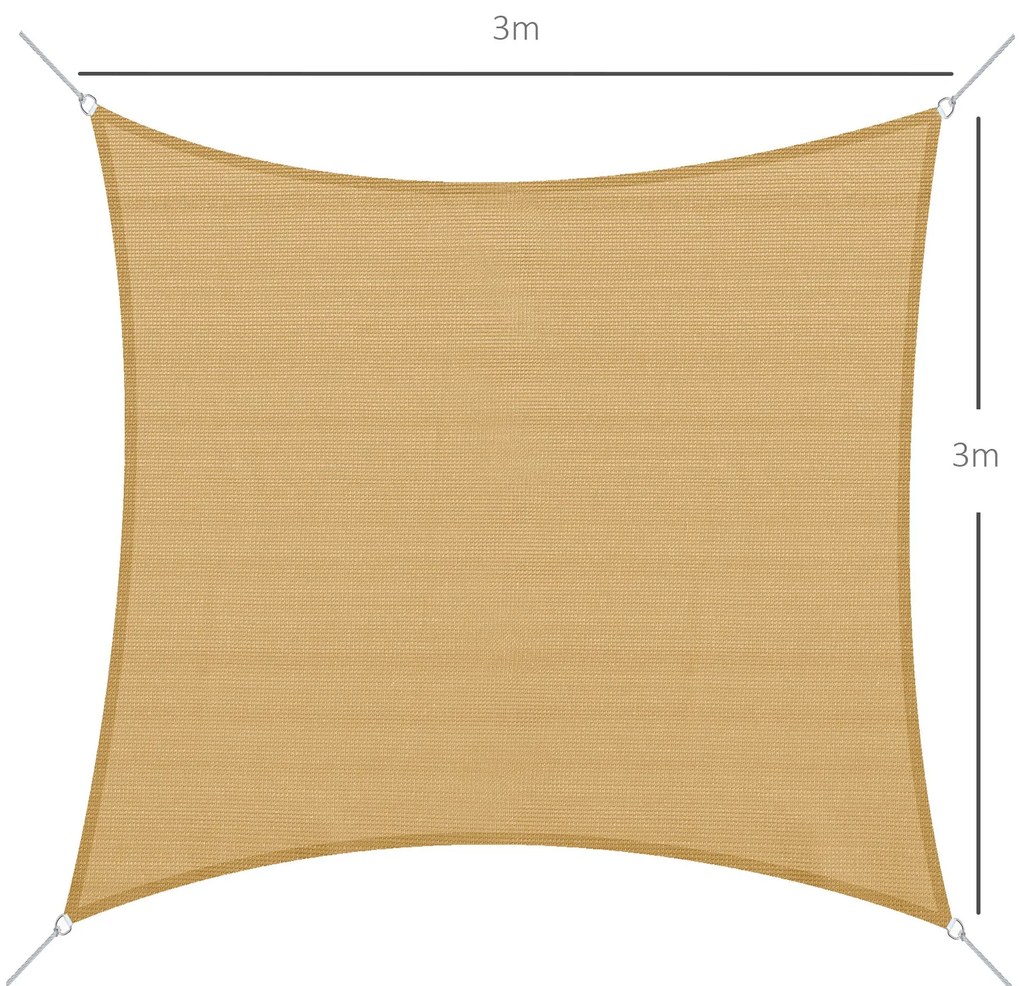 Vela de Sombra Quadrado 3x3 m Toldo Vela de HDPE com Proteção UV Aneis