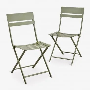 Pack De 2 Cadeiras De Jardim Dobráveis Em Aço Tamarit Verde Azeitona Intenso - Sklum