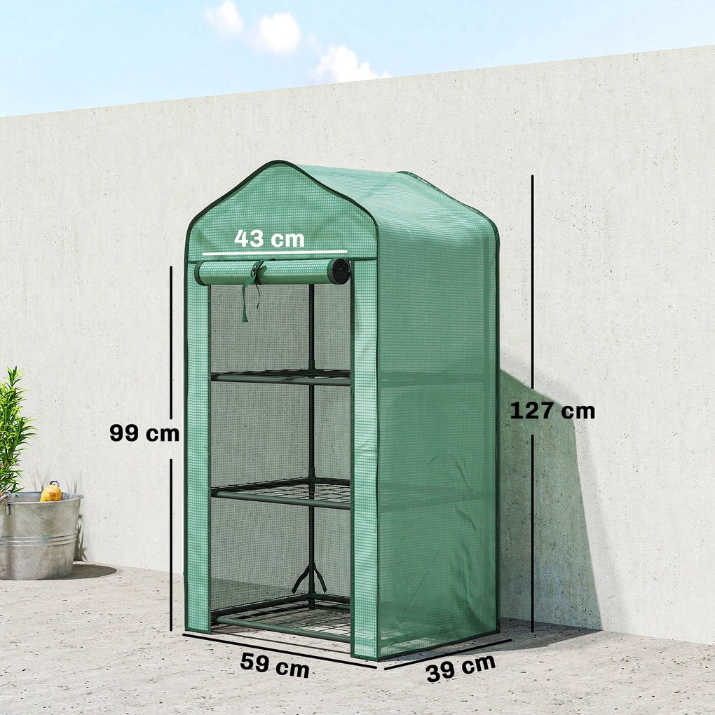 Estufa de jardim 59 x 39 x 127 cm com prateleiras de 3 níveis, estufa de varanda, lona reforçada com PE, estrutura em aço,, verde