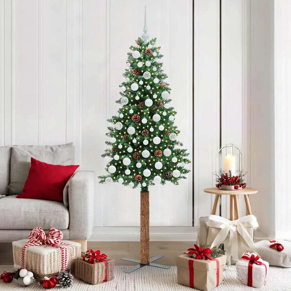 vidaXL Árvore de Natal Slim com 300 LEDs com suporte Verde 180 cm