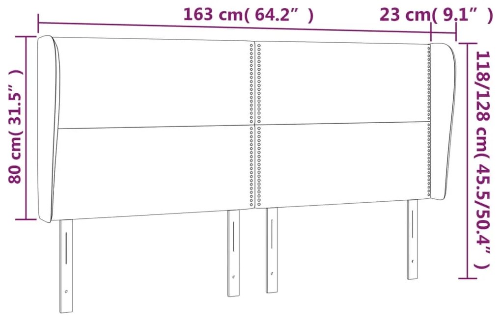 Cabeceira cama c/ abas veludo 163x23x118/128 cm cinzento-escuro