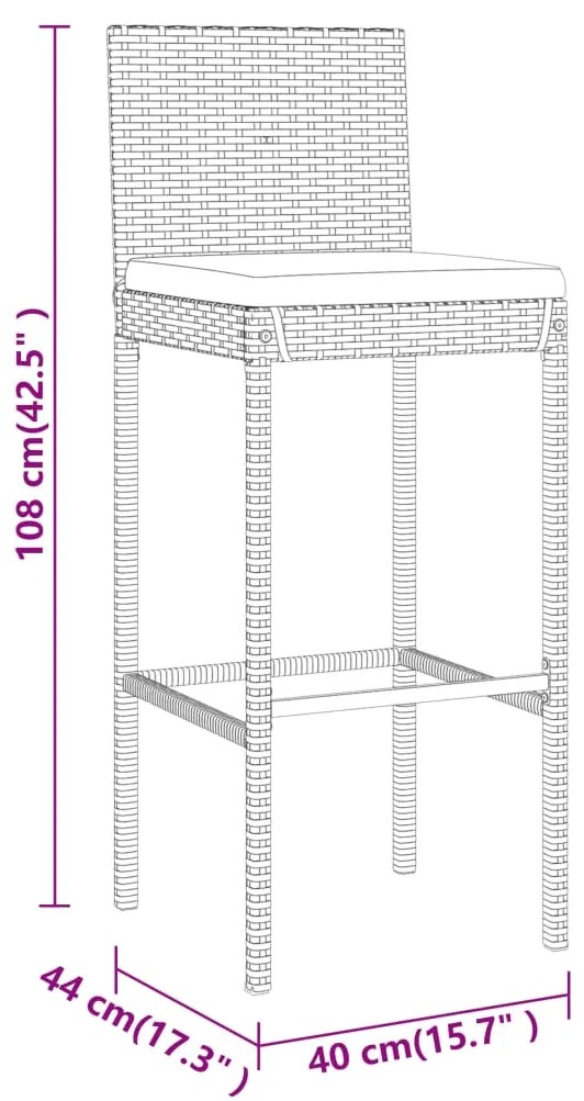 9 pcs conjunto de bar p/ jardim c/ almofadões vime PE cinzento