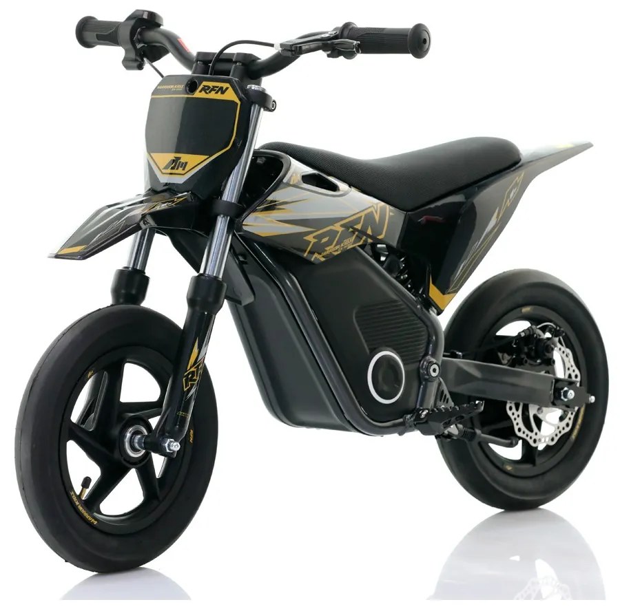 Mini moto elétrica para crianças Minicross electrica RFN Warrior SX-E250 Supermotard 250W 12/12" Até 25Km/hora cm limitador Preto/Dourado