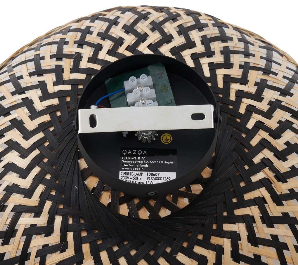 Candeeiro de Teto Art Déco Preto em Bambu 40cm - Alka