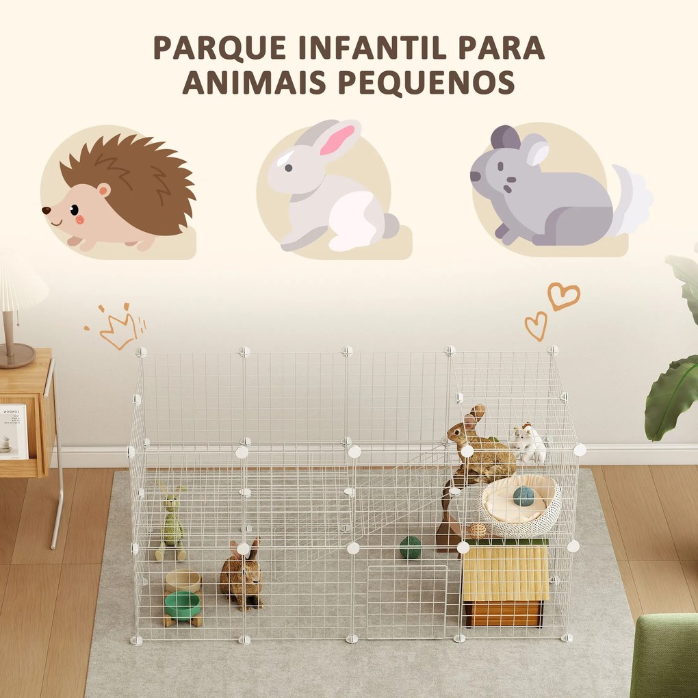 Recinto de Metal para Pequenos Animais de Estimação (ACESSORIOS NÃO INCLUIDOS) com 36 Painéis Desmontável DIY 146x73x73 cm Branco