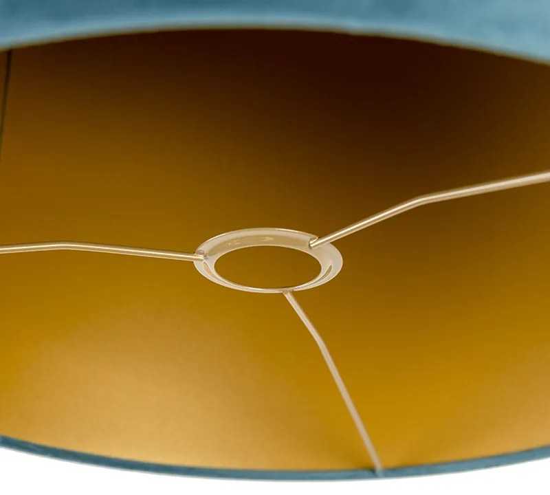 Abajur de veludo azul 40/40/40 com interior dourado