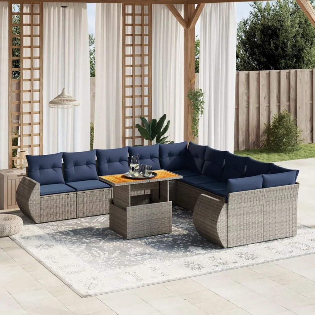 vidaXL 11 pcs conjunto sofás de jardim c/ almofadões vime PE cinzento