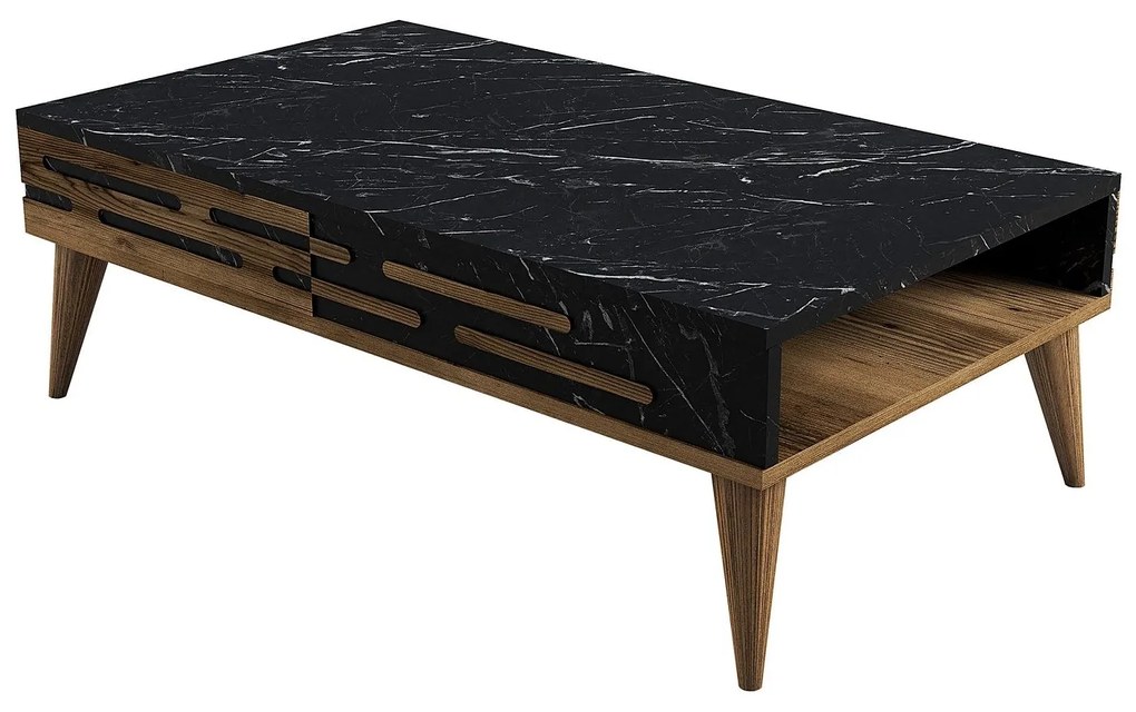 Mesa de Centro Valensiya – Nogueira, Preto e Mármore – 105 cm x 60 cm