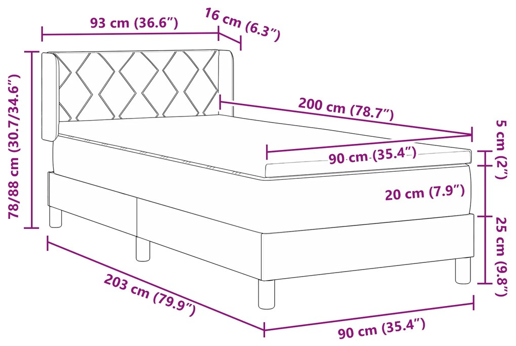 Cama Box vidaXL com Colchão Preto 90x200 cm em Tecido
