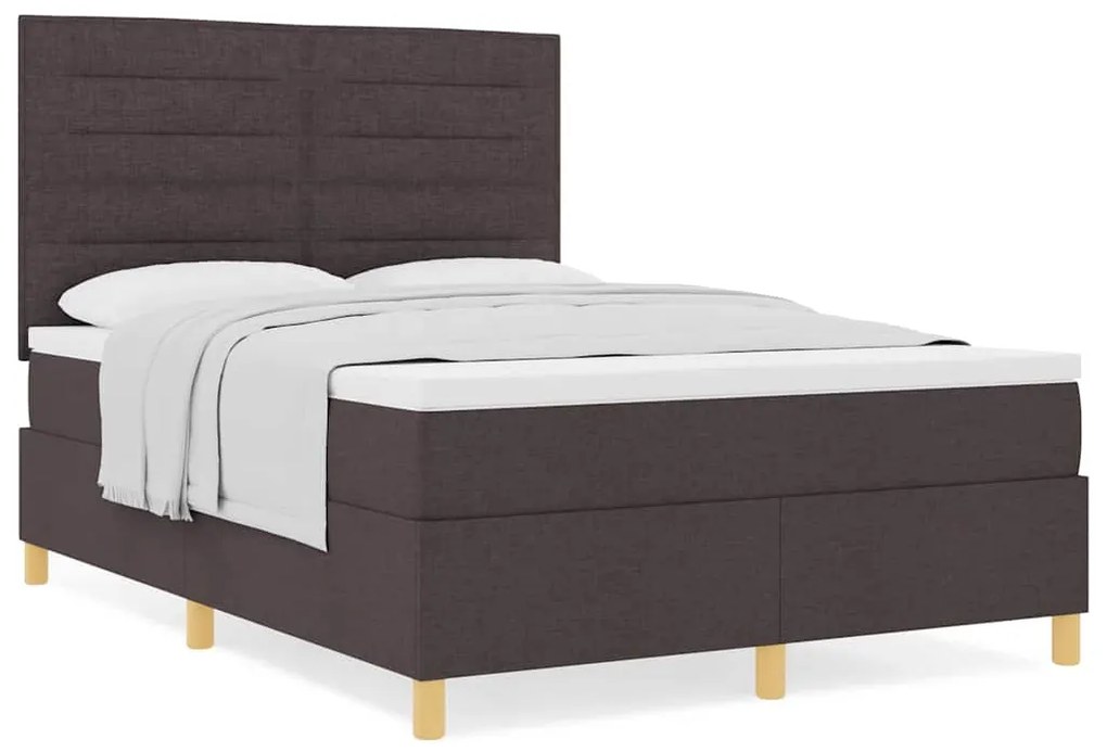 Cama Box Spring com Colchão Castanho Escuro 140x190 cm Tecido