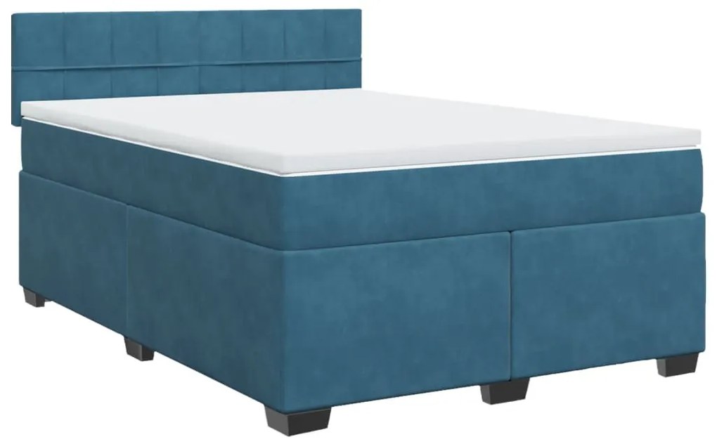 Cama boxspring com colchão 140x190 cm veludo azul