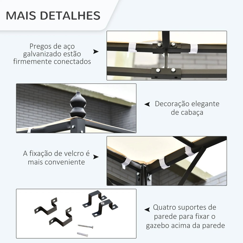 Pérgola de Jardim 4x3m Pérgola Montada na Parede com Toldo e 16 Orifíc